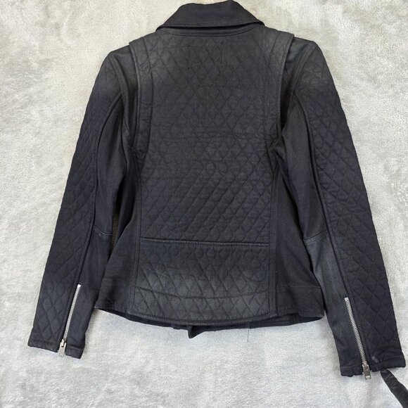 Diesel Jacket Womens XS Black Quilted Moto Biker Asymmetrical Zip Belted - Picture 9 of 16